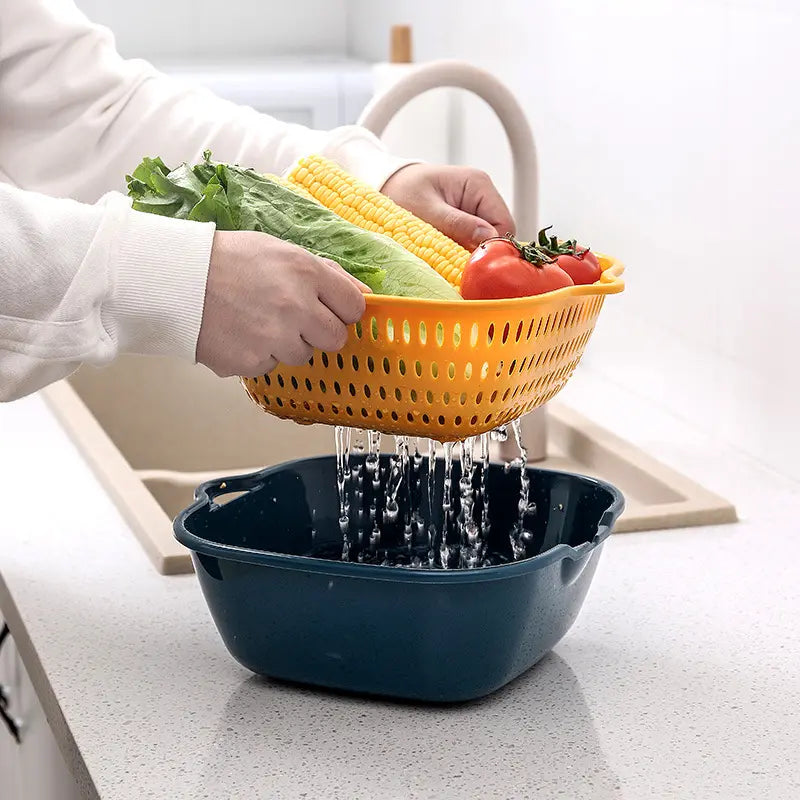 Wholesale 6pcs/Sets Double Layer Plastic Washing Vegetables Fruits Drain Basin Multifunctional 6-piece Drain Basket