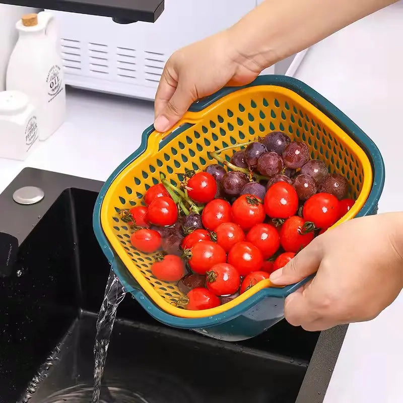 Wholesale 6pcs/Sets Double Layer Plastic Washing Vegetables Fruits Drain Basin Multifunctional 6-piece Drain Basket