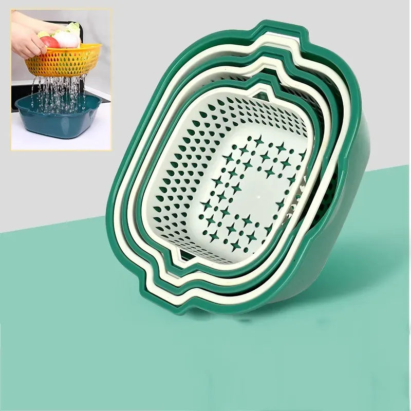 Wholesale 6pcs/Sets Double Layer Plastic Washing Vegetables Fruits Drain Basin Multifunctional 6-piece Drain Basket