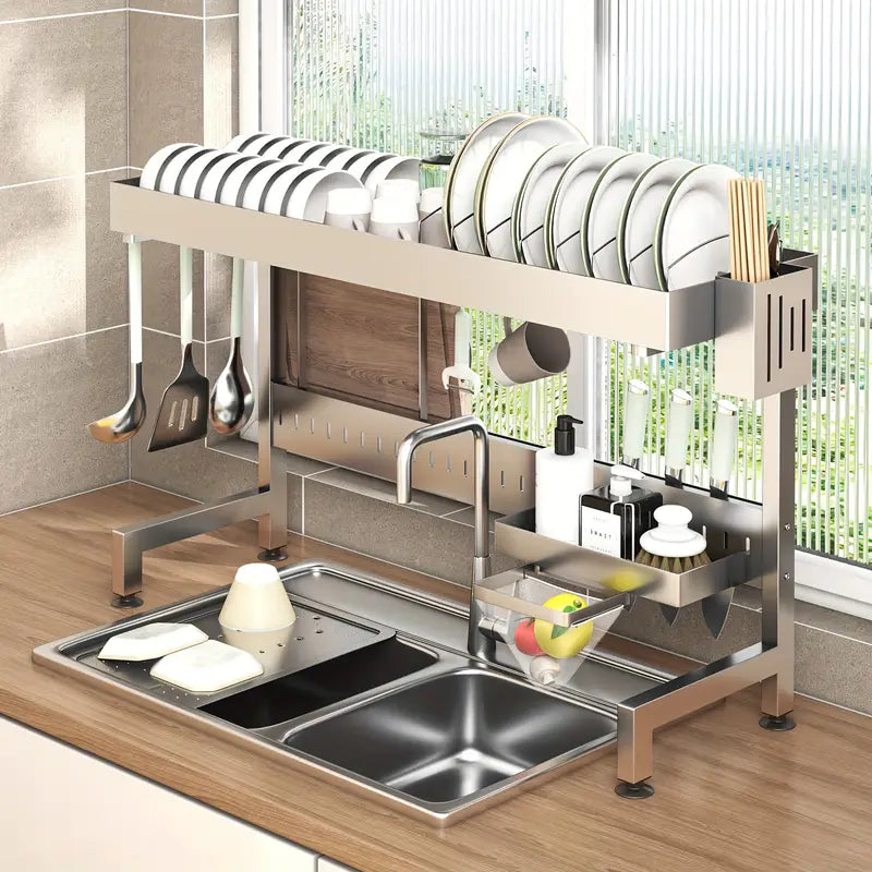 1pc Adjustable Stainless Steel Over Sink Dish Drying Rack