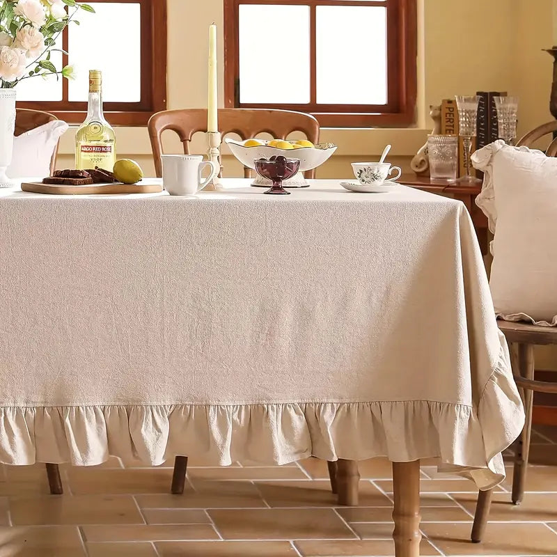 1 Elegant Solid Color Tablecloth with Ruffle Edge Design
