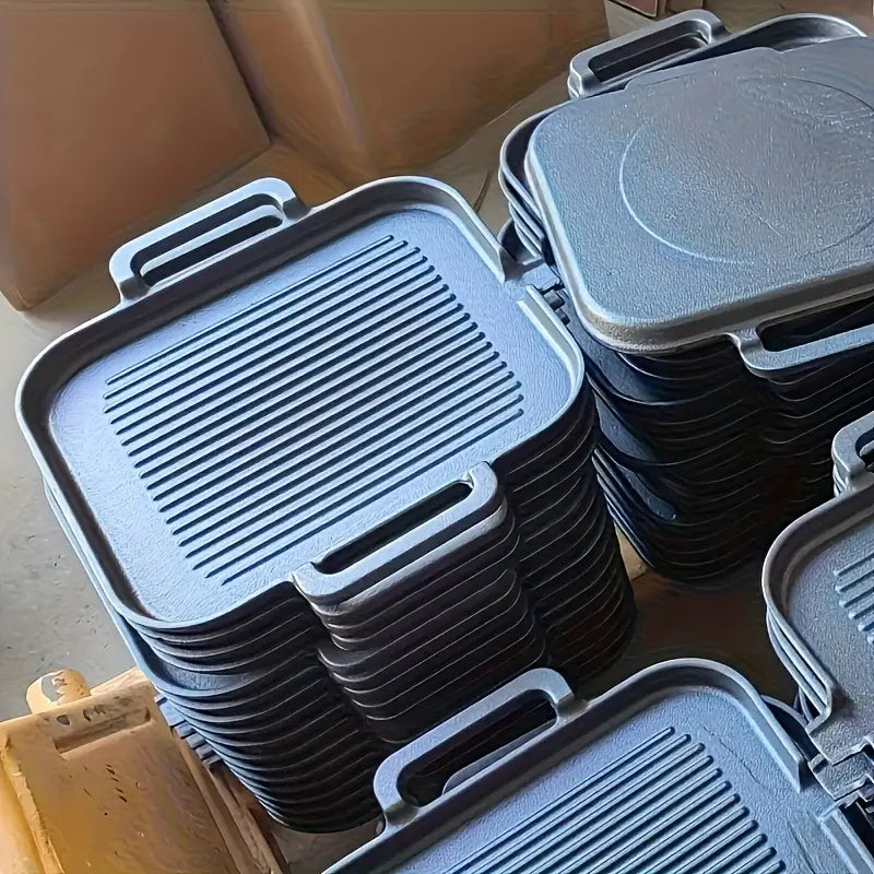 Non-Stick Cast Iron Grill Pan with Striped Baking Tray