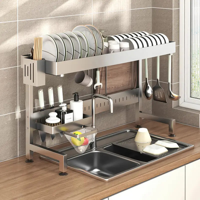 1pc Adjustable Stainless Steel Over Sink Dish Drying Rack