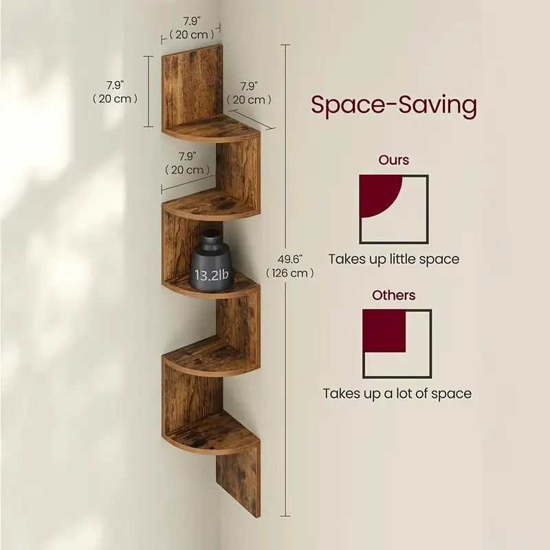 Rustic 5-Tier Corner Wooden Shelf