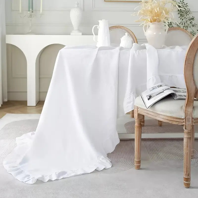 1 Elegant Solid Color Tablecloth with Ruffle Edge Design