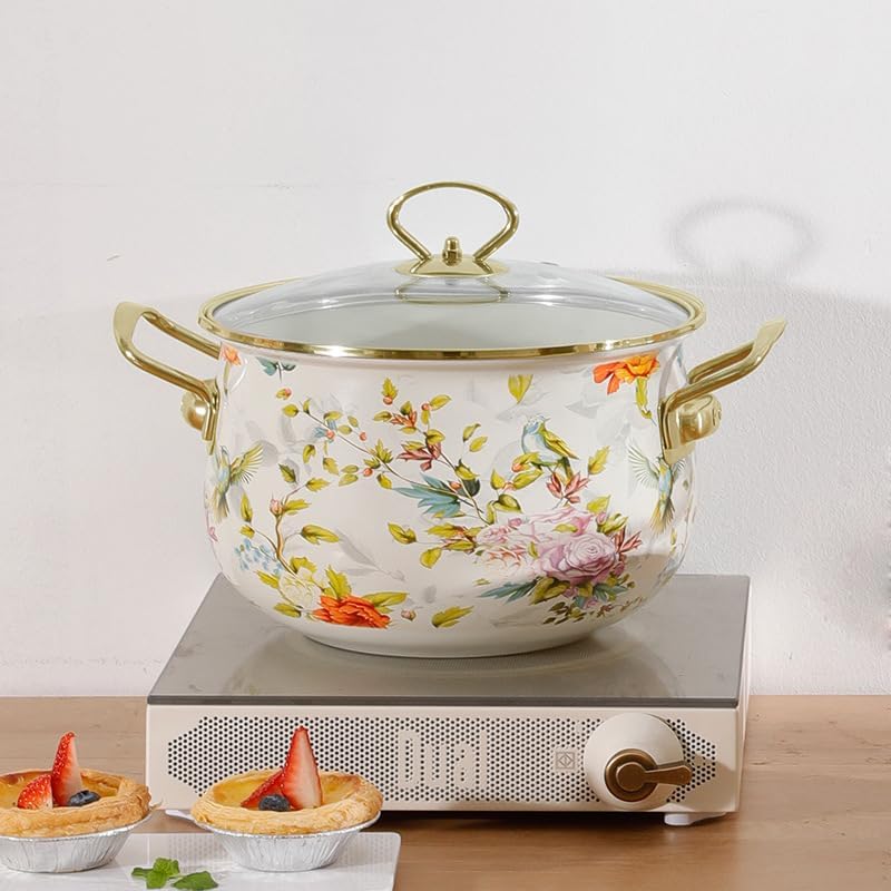 Vintage Enamel Stockpot with Lid,Large Stock Pot