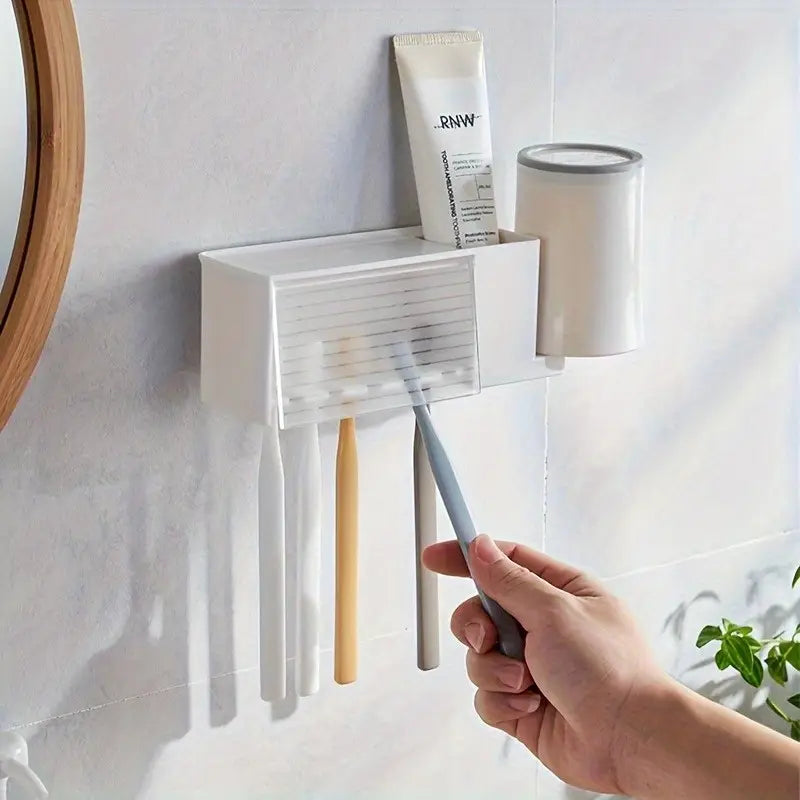 Japanese Minimalist No-Poke Dustproof Toothbrush and Toothpaste Holder