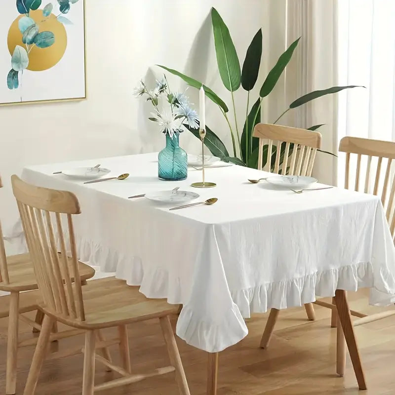 1 Elegant Solid Color Tablecloth with Ruffle Edge Design