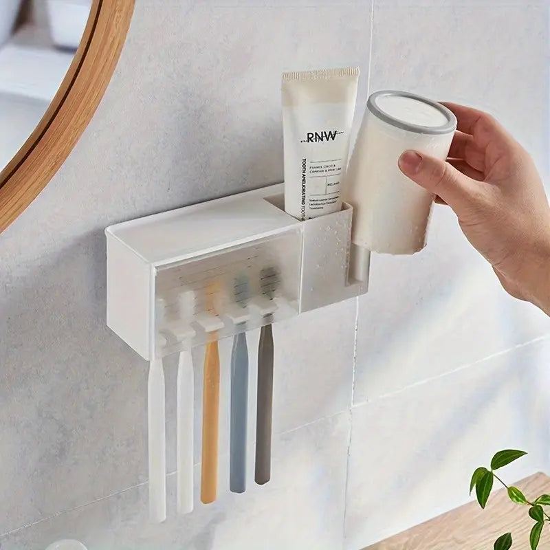 Japanese Minimalist No-Poke Dustproof Toothbrush and Toothpaste Holder