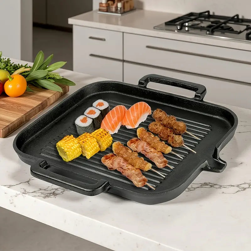 Non-Stick Cast Iron Grill Pan with Striped Baking Tray