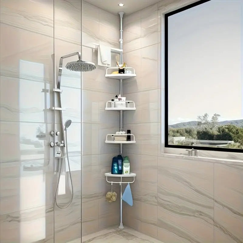 Modern Corner Shower Caddy with Tension Rod - Rust-Resistant 4