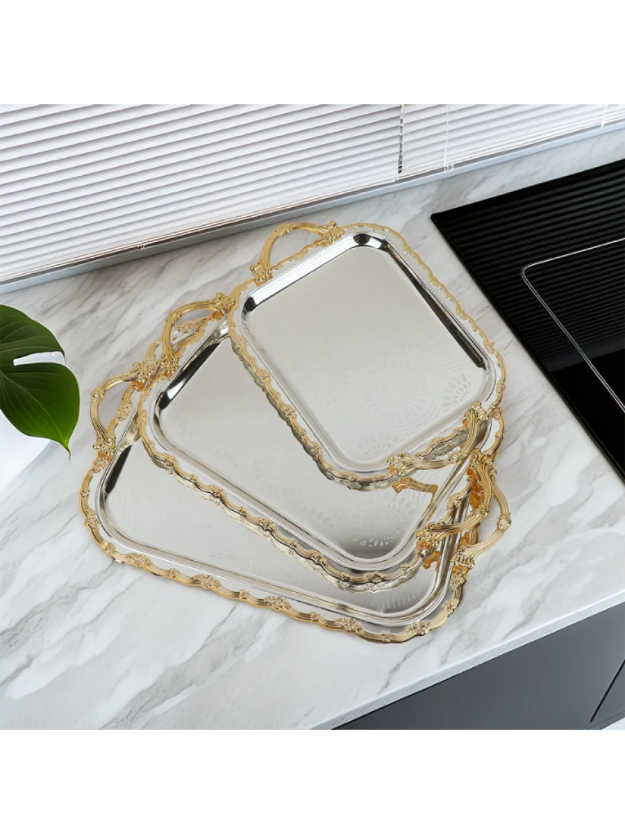 Stainless Steel Cutlery Set - Silver with Gold Edges - 3 Pieces