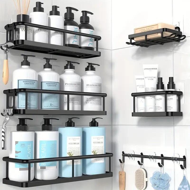 8pcs Black Stainless Steel Shower Caddy