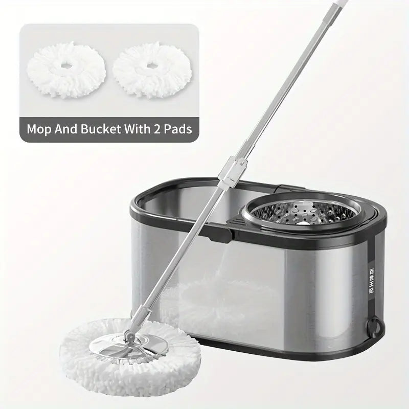 Stainless Steel Spin Mop and Bucket Set with 2/4/6 Reusable Pads