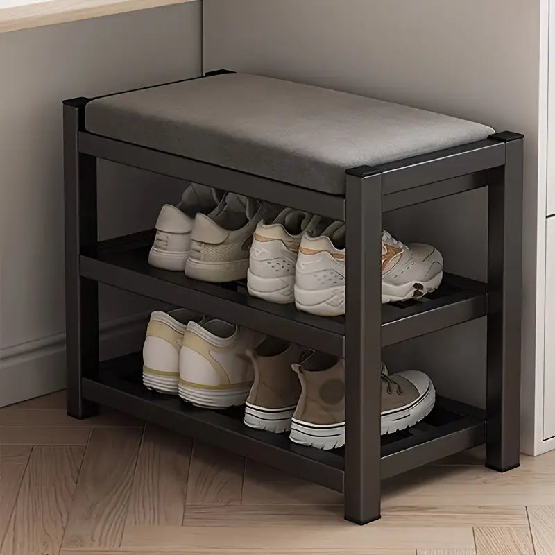 Space-Saving Stackable Shoe Bench, Minimalist Multi-Tier Metal Shoe Cabinet