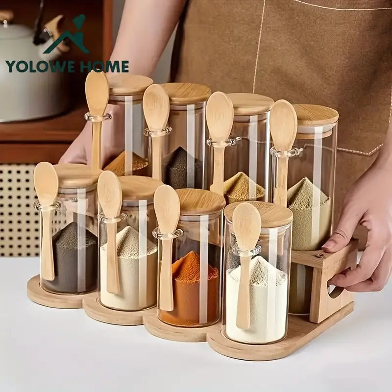 YOLOWE HOME Set of 9 10Oz/20Oz Glass Containers with Lids