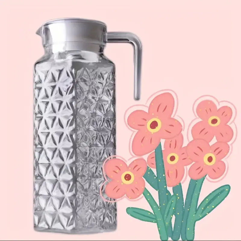 1800ml Glass Water Jug with Geometric Faceted Design &amp; Sturdy Handle