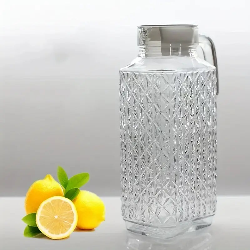1800ml Glass Water Jug with Geometric Faceted Design &amp; Sturdy Handle