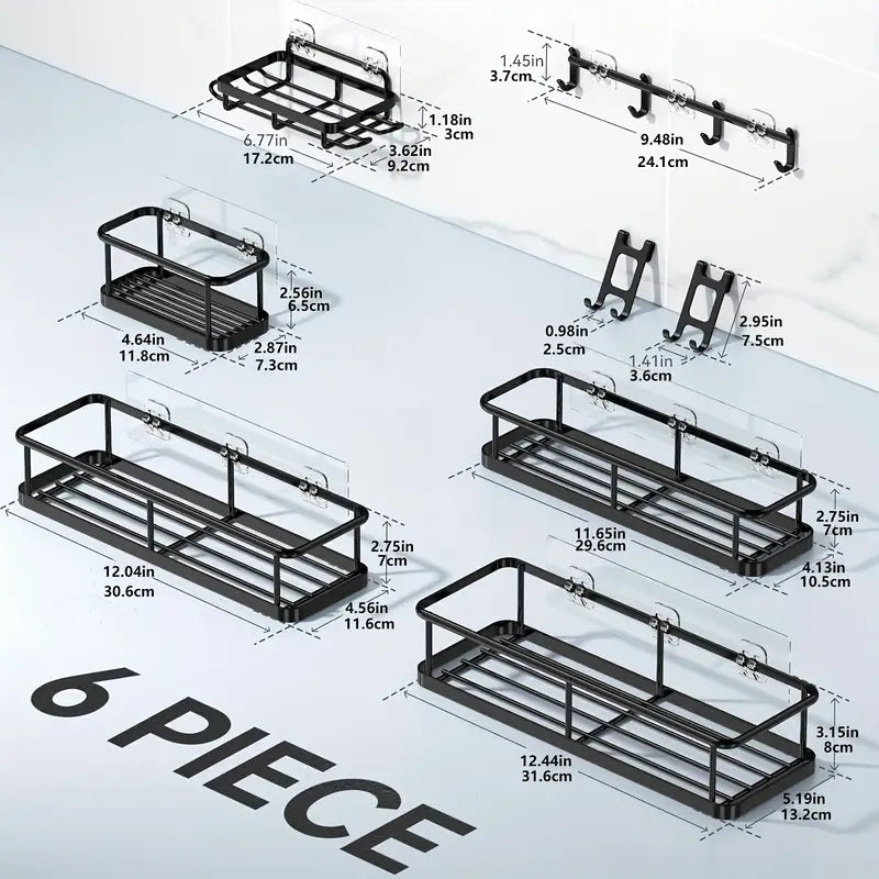 8pcs Black Stainless Steel Shower Caddy