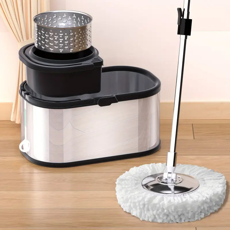 Stainless Steel Spin Mop and Bucket Set with 2/4/6 Reusable Pads