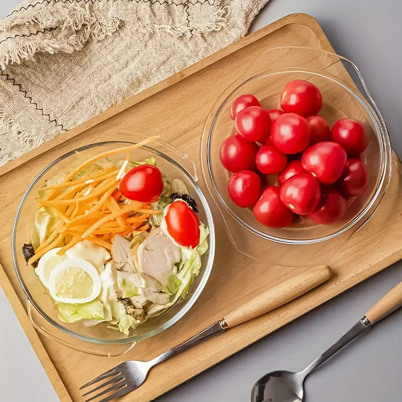 Three-Piece Thickened Glass Salad Bowl Set with Lid