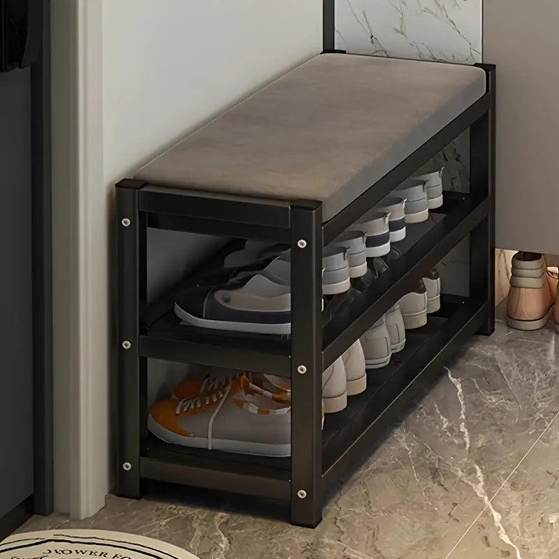 Space-Saving Stackable Shoe Bench, Minimalist Multi-Tier Metal Shoe Cabinet