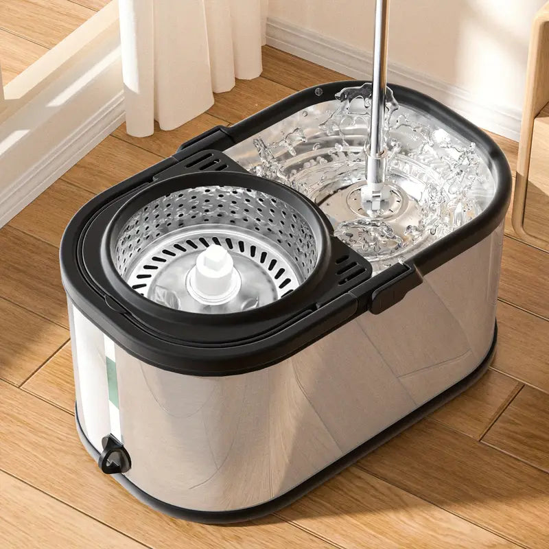 Stainless Steel Spin Mop and Bucket Set with 2/4/6 Reusable Pads