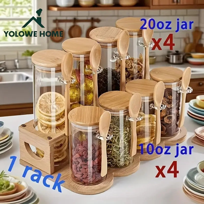YOLOWE HOME Set of 9 10Oz/20Oz Glass Containers with Lids