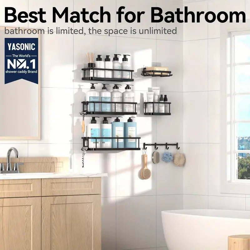 8pcs Black Stainless Steel Shower Caddy