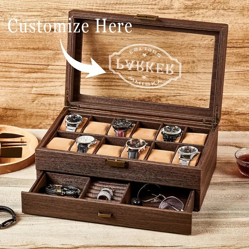 Two Layers 12 Slot Personalized Men'S Watch Box
