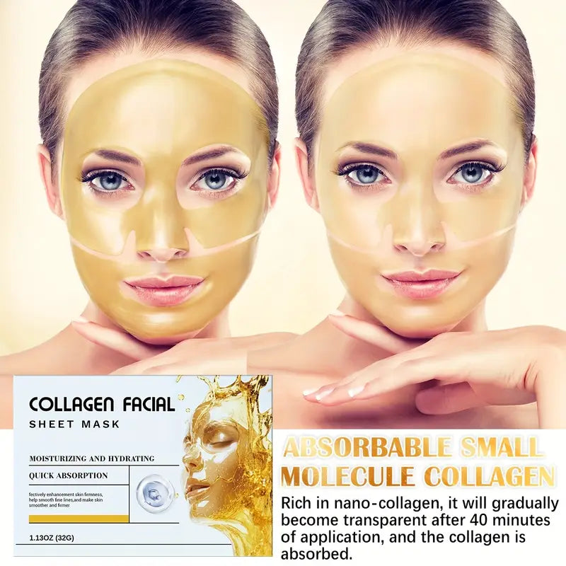 20pcs 24K Golden Collagen Facial Sheet Mask with Hyaluronic Acid