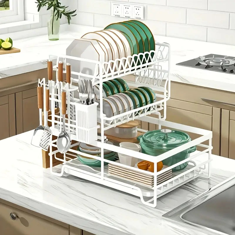 1pc Heavy-Duty Carbon Steel Dish Drying Rack - Space-Saving Kitchen