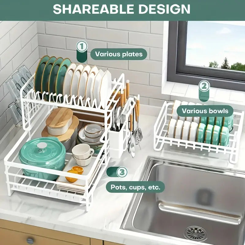 1pc Heavy-Duty Carbon Steel Dish Drying Rack - Space-Saving Kitchen