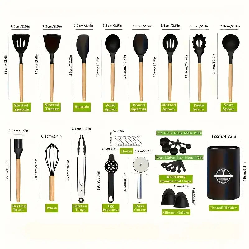 37pcs Non-Stick Silicone Cookware Set with Spatula