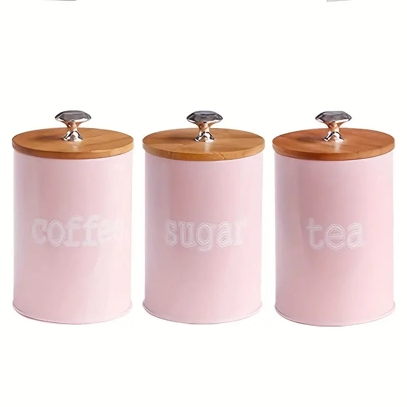 Coffee Sugar Tea Canister Set Solid Metal Vintage
