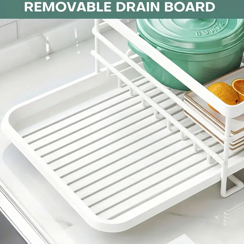 1pc Heavy-Duty Carbon Steel Dish Drying Rack - Space-Saving Kitchen
