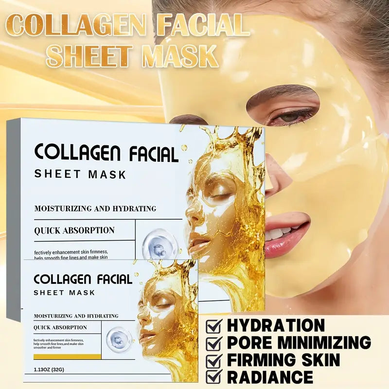 20pcs 24K Golden Collagen Facial Sheet Mask with Hyaluronic Acid
