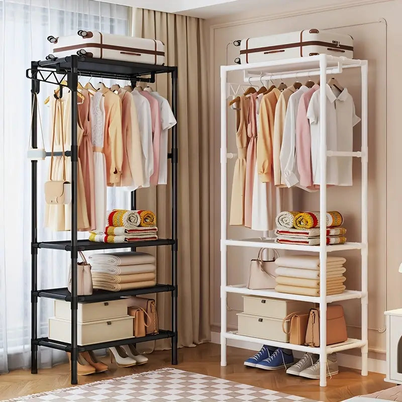 Heavy-Duty Metal Closet Organizer with Hooks - Freestanding Clothing Rack