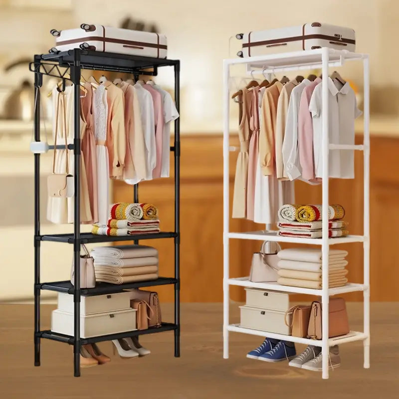 Heavy-Duty Metal Closet Organizer with Hooks - Freestanding Clothing Rack