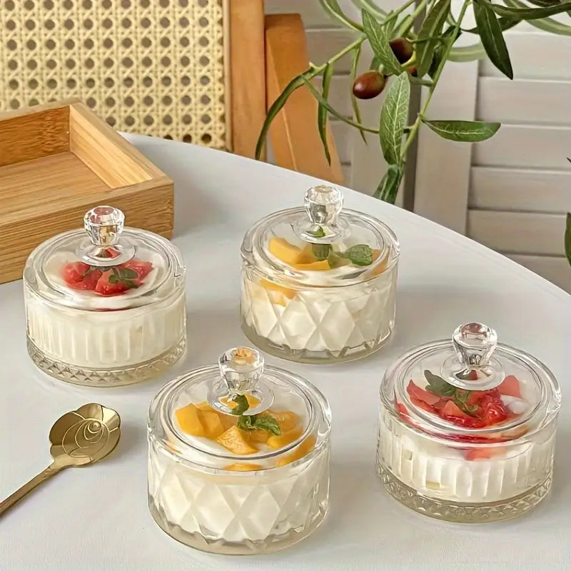 3pcs Glass Dessert Cups with Lids