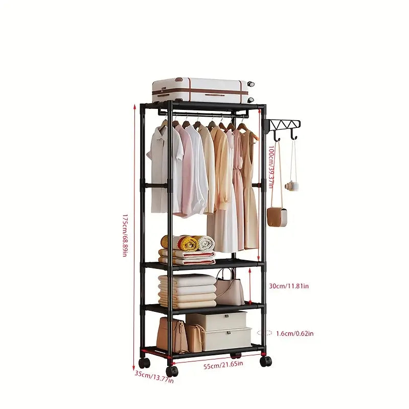 Heavy-Duty Metal Closet Organizer with Hooks - Freestanding Clothing Rack