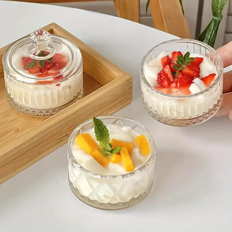 3pcs Glass Dessert Cups with Lids