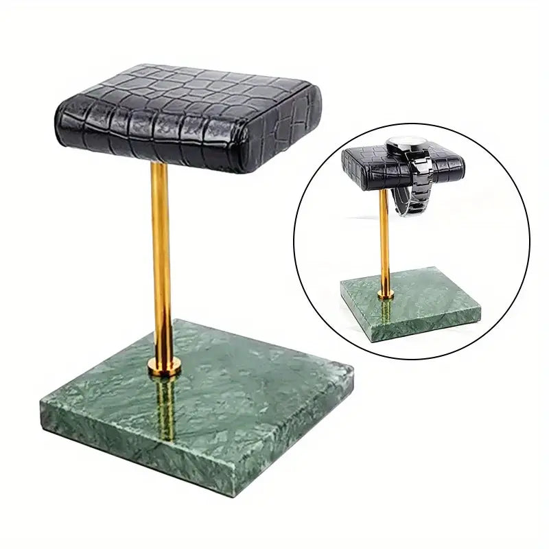 Elegant Faux Leather Watch Display Stand with Green