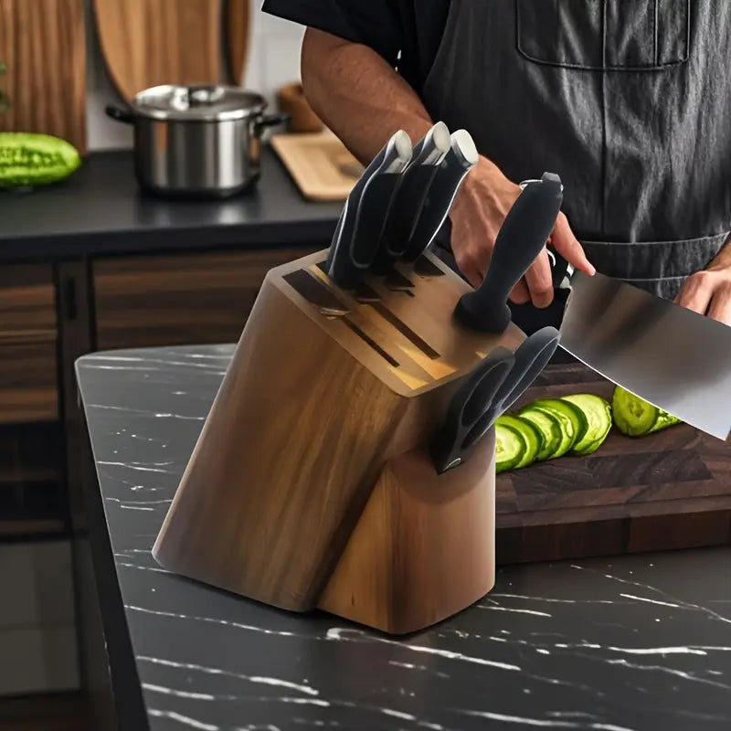 6-in-1 Natural Wood Kitchen Knife Storage Rack