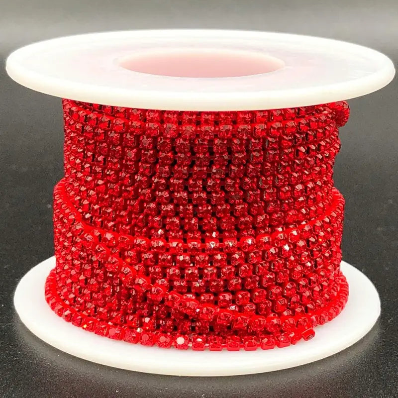 1 Roll 10 Yards Red Chain with 2mm Cubic -like Sparkling Beads