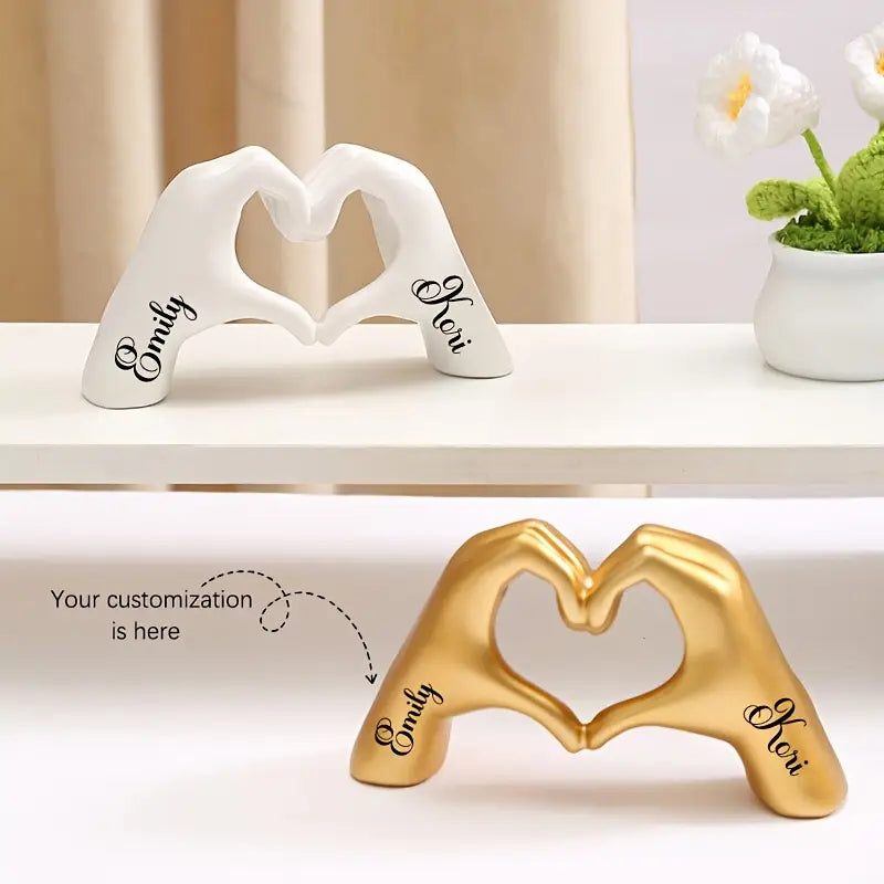 Customizable Resin Love Heart Hands Figurine
