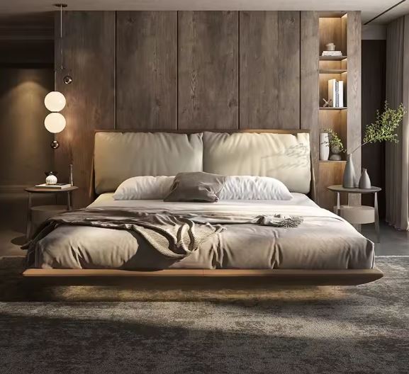 style suspended leather bed minimalist