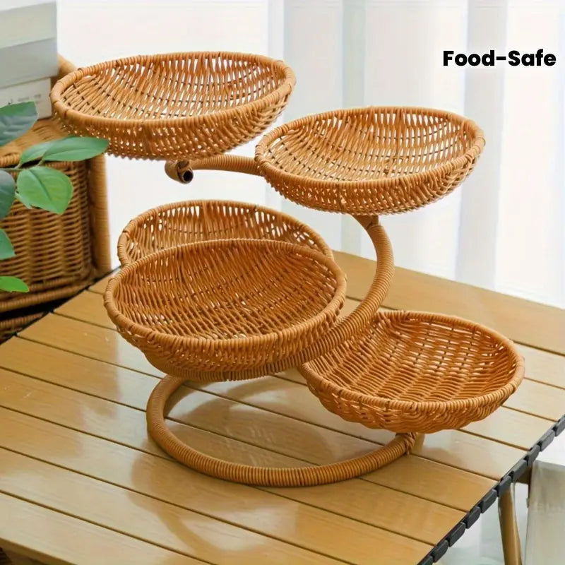 3-Tier Hand-Woven Imitation Bamboo Fruit and Snack Basket