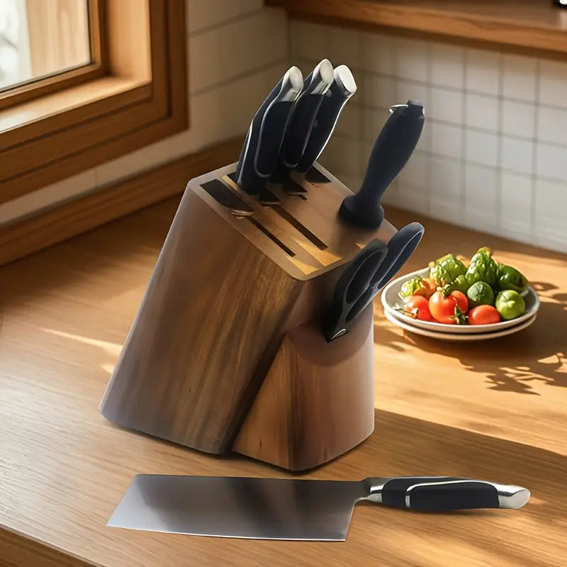 6-in-1 Natural Wood Kitchen Knife Storage Rack