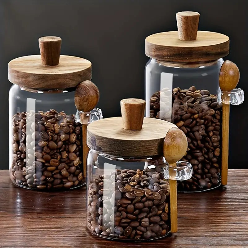3pcs Coffee Bean Seal Jar with Spoon 900ml